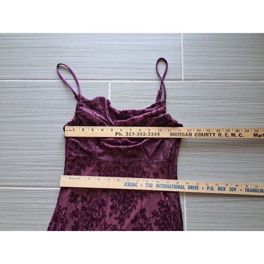 Y2K Purple Velvet Burnout Floral Dress Windsor Cowl Neckline Spaghetti Straps M - Picture 12 of 15